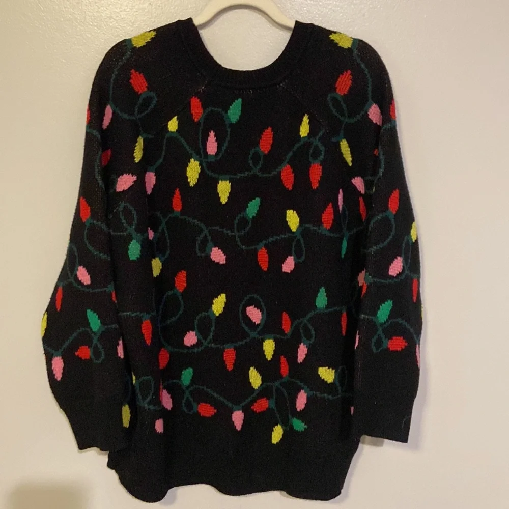 Torrid Women Christmas Lights Sweater Sz 1 or 14/16 Black Knit Holiday - Picture 3 of 10